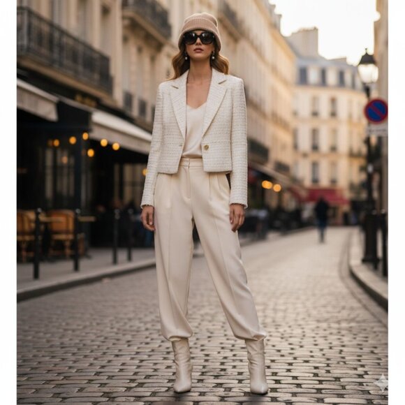 WhiteRoom + Cactus Cream Textured Tweed Cropped Blazer – Size S (Good Condition) - Picture 2 of 8